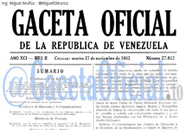 Gaceta Oficial 27012 del 27 Noviembre 1962
