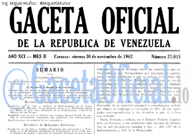 Gaceta Oficial 27015 del 30 Noviembre 1962