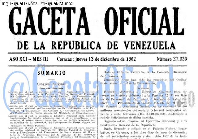 Gaceta Oficial 27026 del 13 Diciembre 1962
