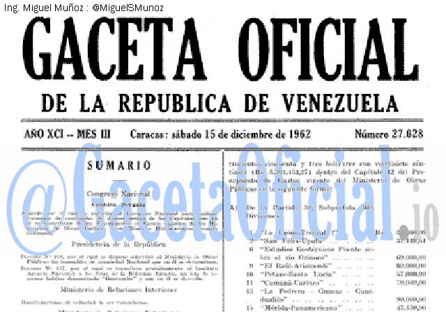 Gaceta Oficial 27028 del 15 Diciembre 1962
