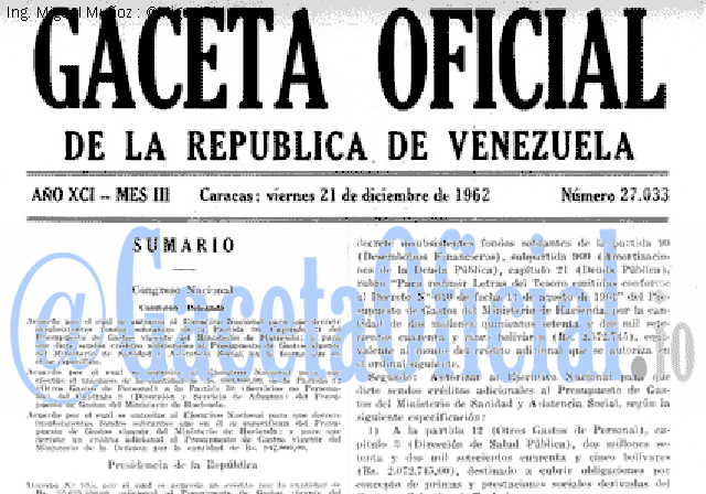 Gaceta Oficial 27033 del 21 Diciembre 1962