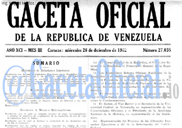 Gaceta Oficial 27035 del 26 Diciembre 1962