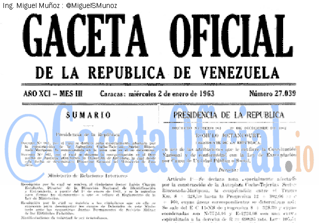 Gaceta Oficial 27039 del 2 Enero 1963