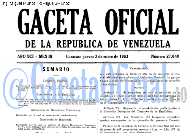Gaceta Oficial 27040 del 3 Enero 1963