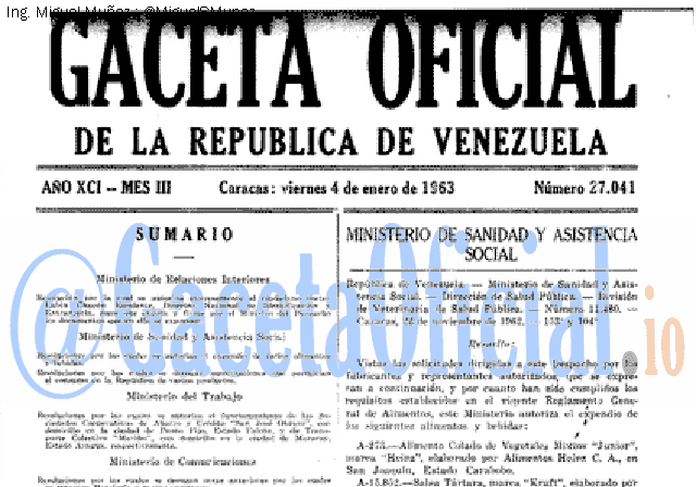 Gaceta Oficial 27041 del 4 Enero 1963