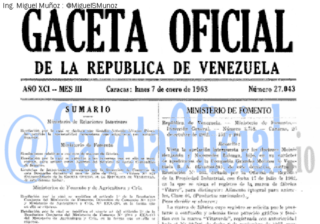 Gaceta Oficial 27043 del 7 Enero 1963