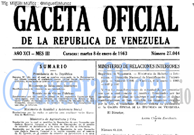 Gaceta Oficial 27044 del 8 Enero 1963