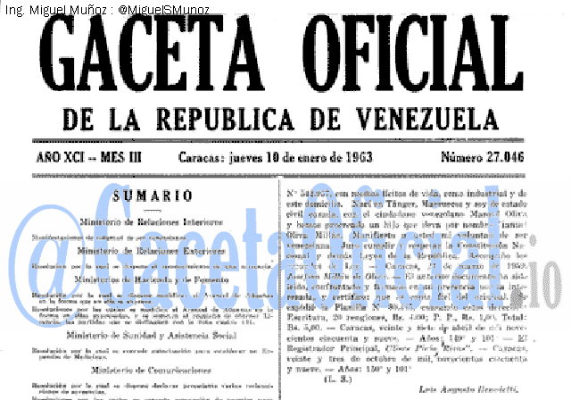 Gaceta Oficial 27046 del 10 Enero 1963