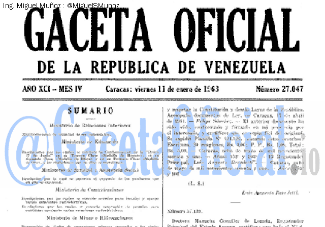 Gaceta Oficial 27047 del 11 Enero 1963