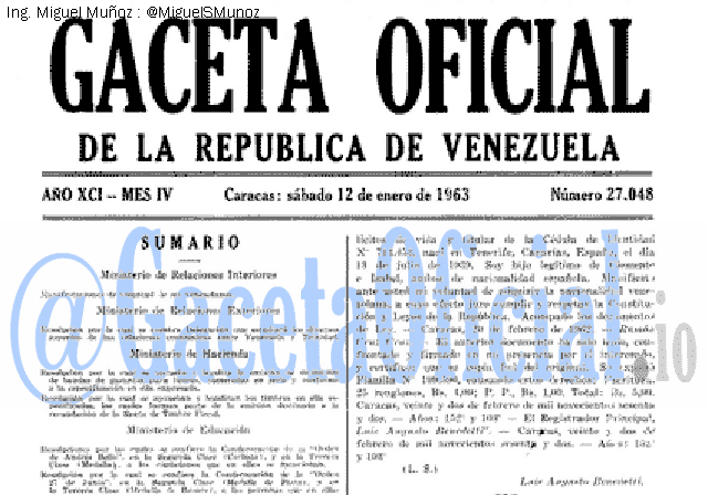 Gaceta Oficial 27048 del 12 Enero 1963