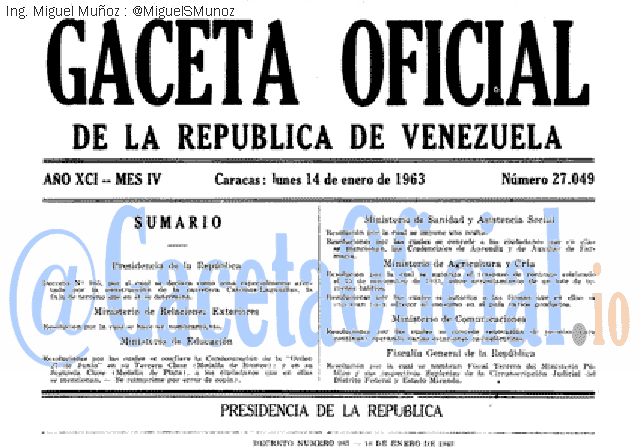 Gaceta Oficial 27049 del 14 Enero 1963