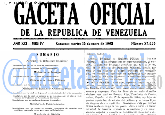 Gaceta Oficial 27050 del 15 Enero 1963