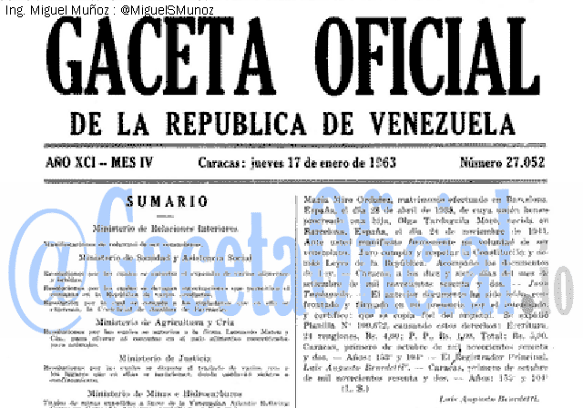 Gaceta Oficial 27052 del 17 Enero 1963