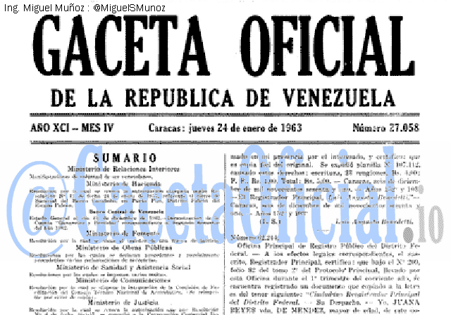 Gaceta Oficial 27058 del 24 Enero 1963