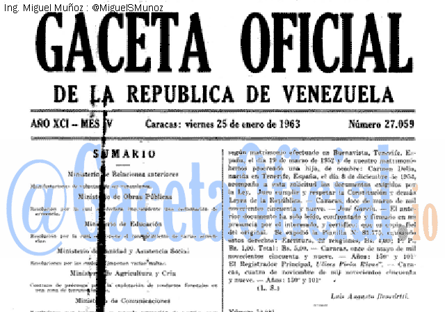 Gaceta Oficial 27059 del 25 Enero 1963
