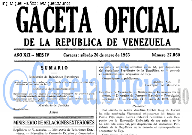 Gaceta Oficial 27060 del 26 Enero 1963