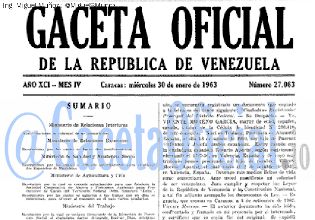 Gaceta Oficial 27063 del 30 Enero 1963