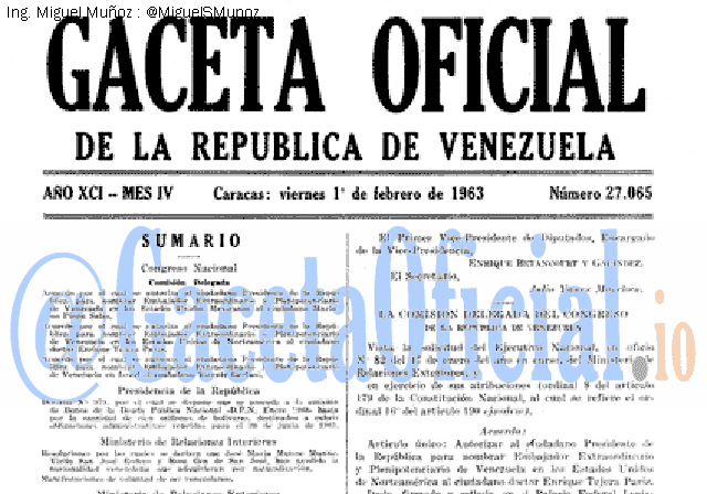 Gaceta Oficial 27065 del 1 Febrero 1963