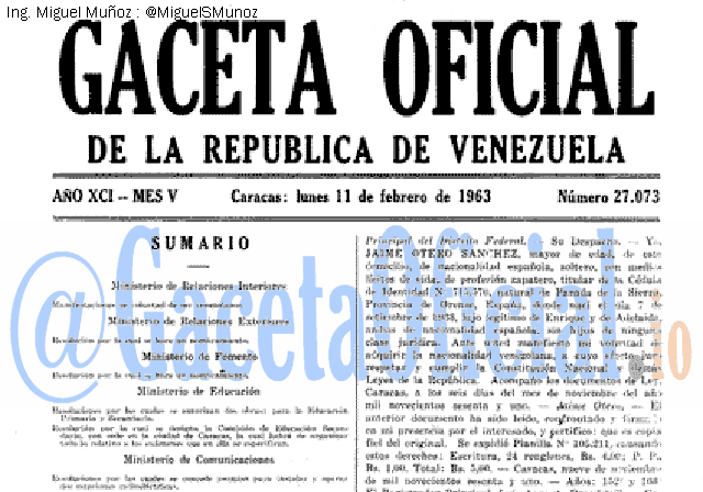 Gaceta Oficial 27073 del 11 Febrero 1963
