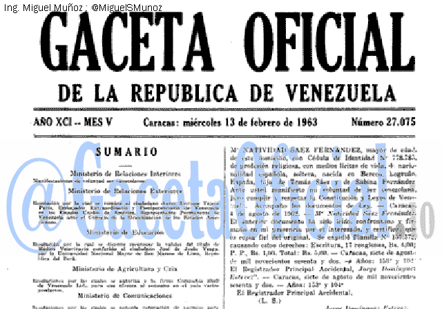 Gaceta Oficial 27075 del 13 Febrero 1963