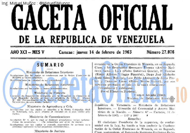 Gaceta Oficial 27076 del 14 Febrero 1963
