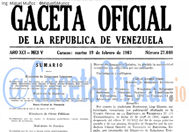 Gaceta Oficial 27080 del 19 Febrero 1963