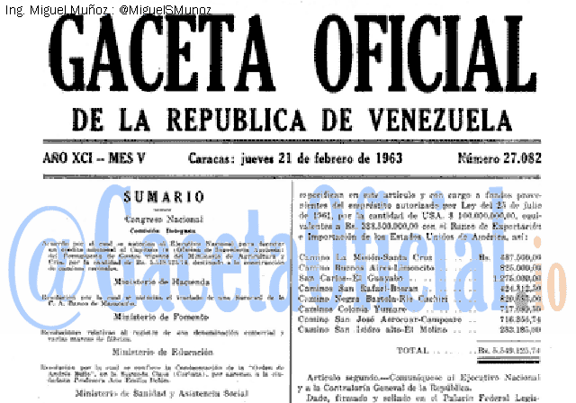 Gaceta Oficial 27082 del 21 Febrero 1963