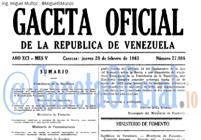 Gaceta Oficial 27086 del 28 Febrero 1963