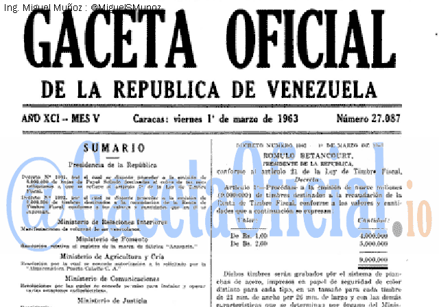 Gaceta Oficial 27087 del 1 Marzo 1963
