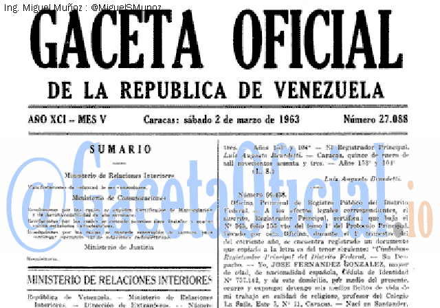 Gaceta Oficial 27088 del 2 Marzo 1963