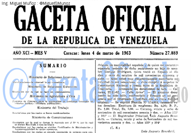 Gaceta Oficial 27089 del 4 Marzo 1963