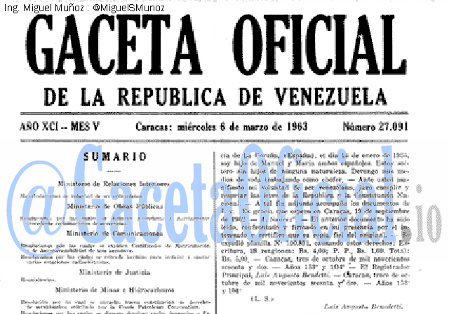 Gaceta Oficial 27091 del 6 Marzo 1963
