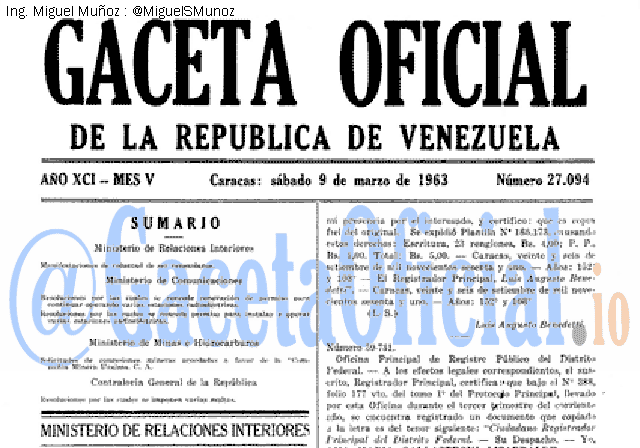 Gaceta Oficial 27094 del 9 Marzo 1963