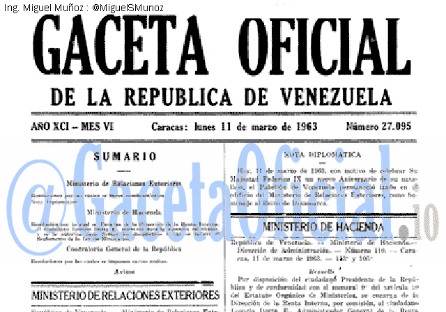 Gaceta Oficial 27095 del 11 Marzo 1963