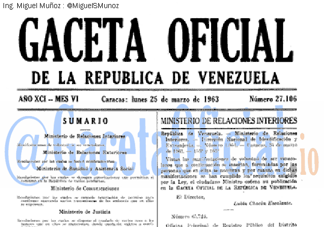 Gaceta Oficial 27106 del 25 Marzo 1963