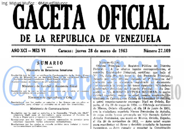 Gaceta Oficial 27109 del 28 Marzo 1963