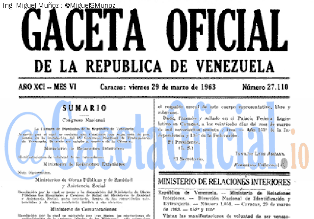 Gaceta Oficial 27110 del 29 Marzo 1963