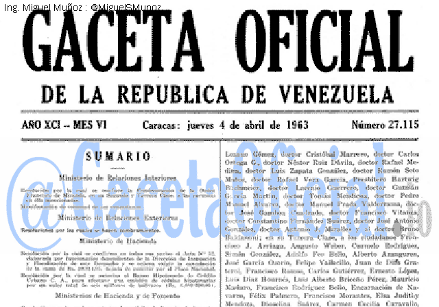 Gaceta Oficial 27115 del 4 Abril 1963