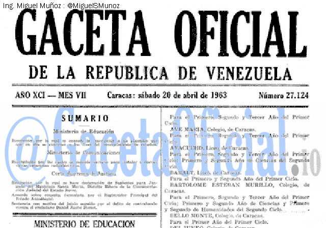 Gaceta Oficial 27124 del 20 Abril 1963