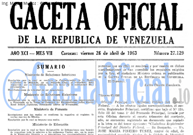Gaceta Oficial 27129 del 26 Abril 1963
