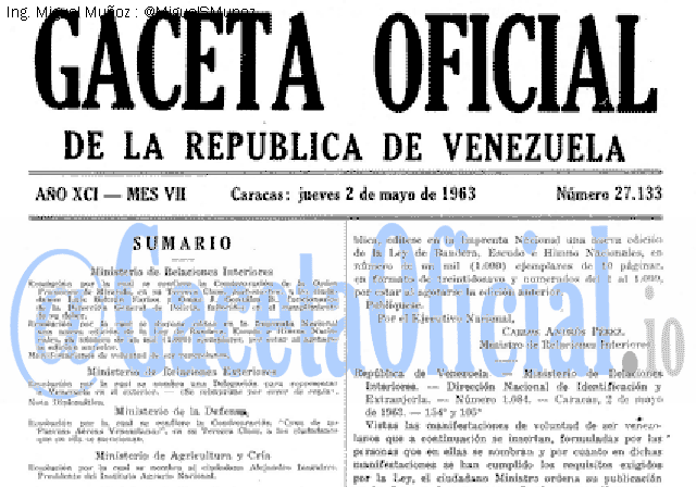 Gaceta Oficial 27133 del 2 Mayo 1963