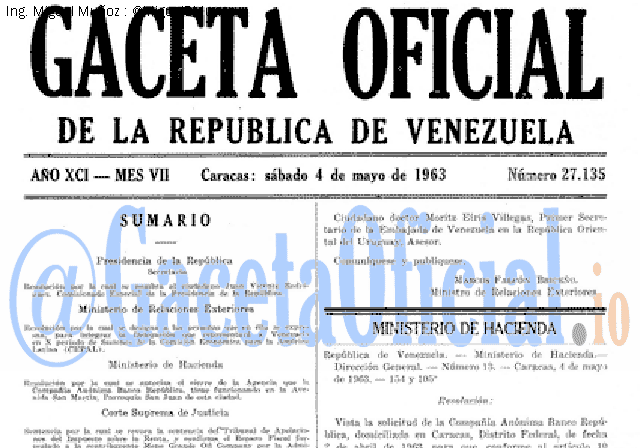 Gaceta Oficial 27135 del 4 Mayo 1963