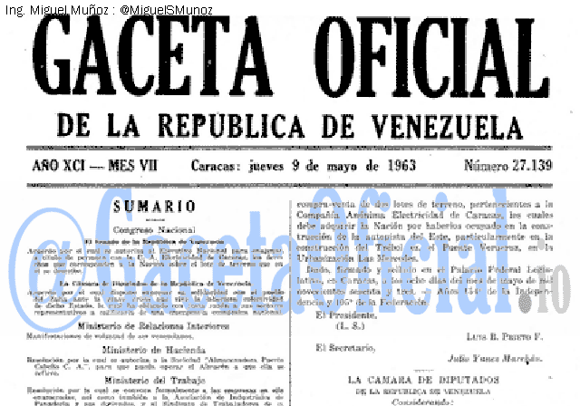 Gaceta Oficial 27139 del 9 Mayo 1963