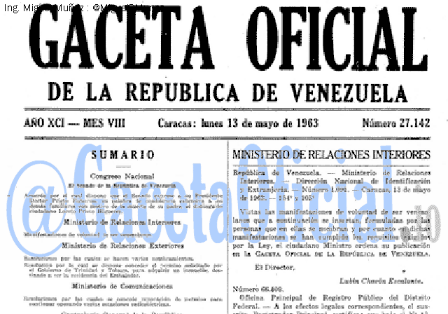 Gaceta Oficial 27142 del 13 Mayo 1963