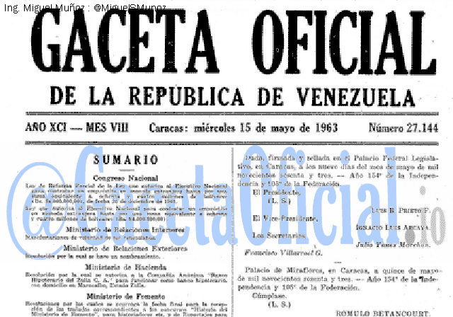 Gaceta Oficial 27144 del 15 Mayo 1963