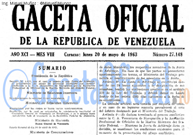 Gaceta Oficial 27148 del 20 Mayo 1963