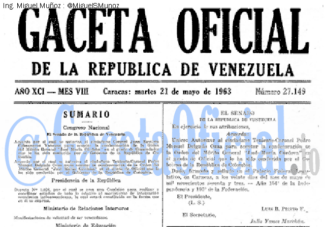 Gaceta Oficial 27149 del 21 Mayo 1963