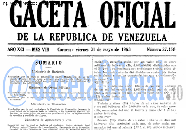 Gaceta Oficial 27158 del 31 Mayo 1963