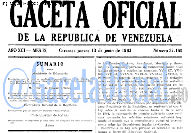 Gaceta Oficial 27169 del 13 Junio 1963