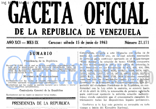 Gaceta Oficial 27171 del 15 Junio 1963